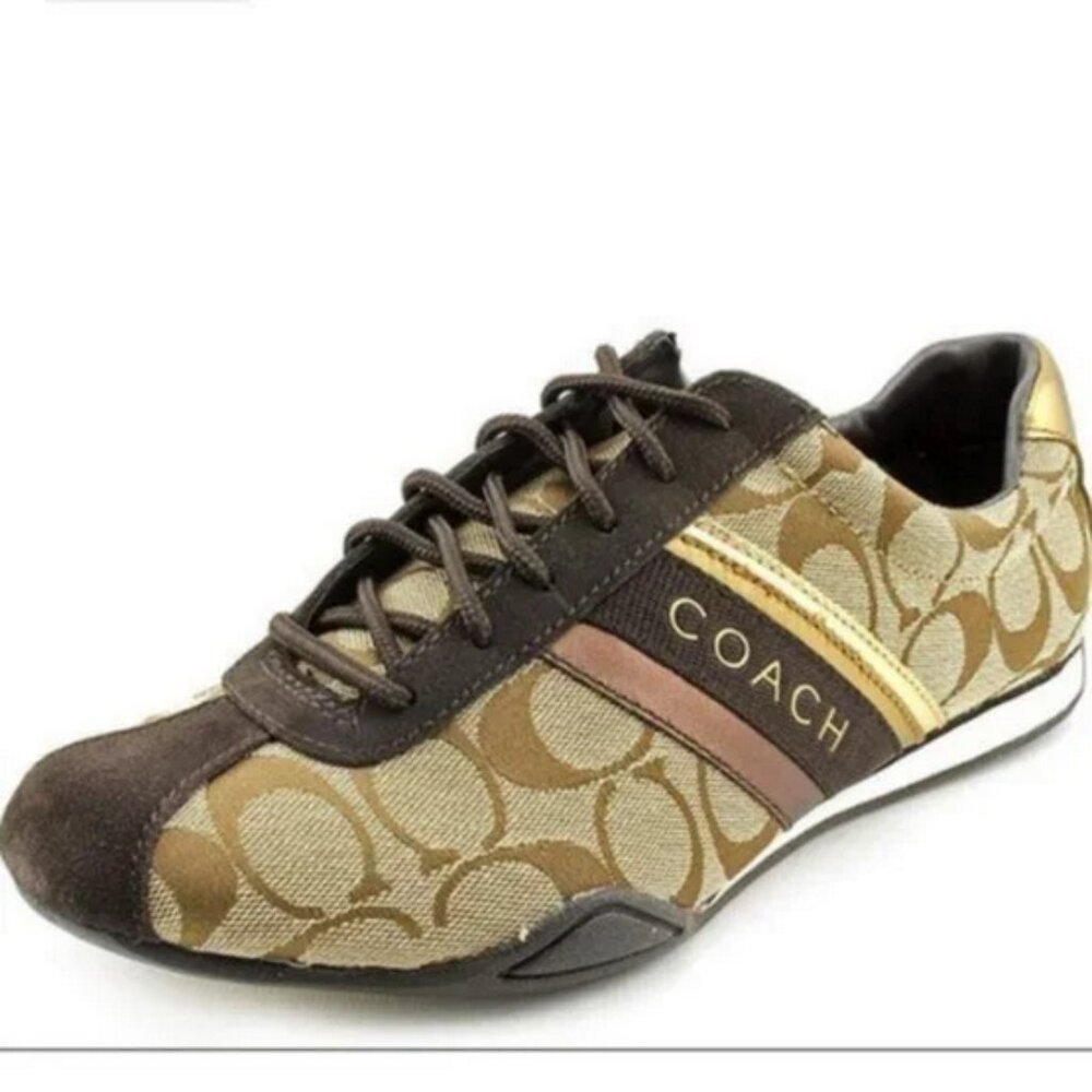 COACH Jayme Sneakers Brown Tan Gold Size 7
